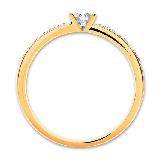Solitär Ring 750/18 K Gelbgold Diamant 0.20 ct, 17 Steine, w-si