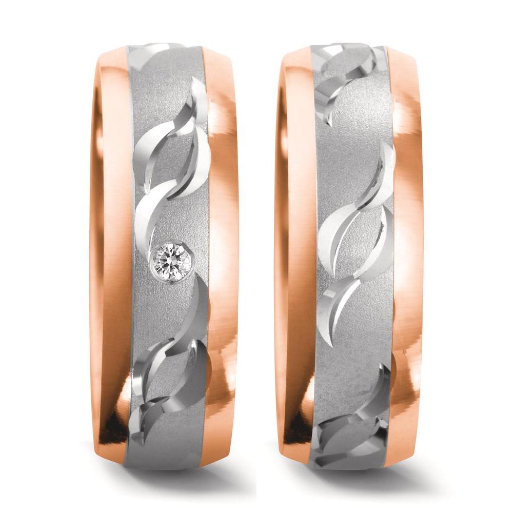 Partnerring 750/18K witgoud, 750/18K rood goud Diamant 0.02 ct, w-si