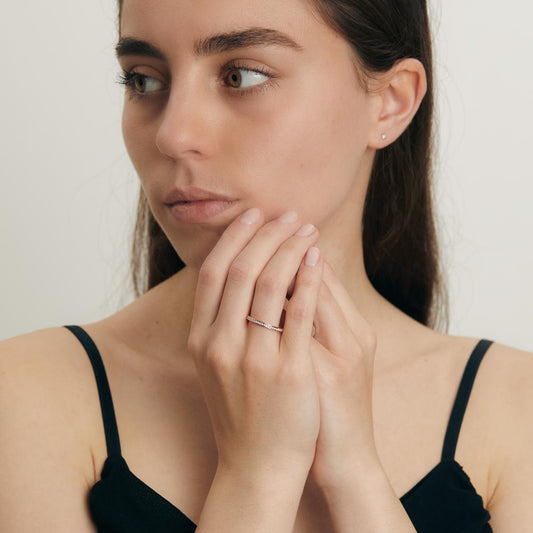 Memory ring 750/18K rood goud Diamant 0.25 ct, 50 Steen, w-si