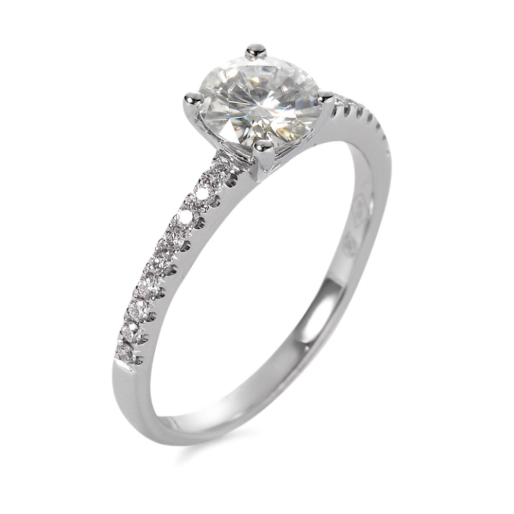 Bague Or blanc 18K Moissanite 6 mm, Diamant 0.158 ct, 18 Pierres, brillant