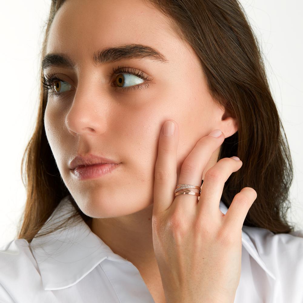 Ring 585/14K roségoud, 585/14K witgoud Diamant 0.10 ct, 17 Steen, w-si