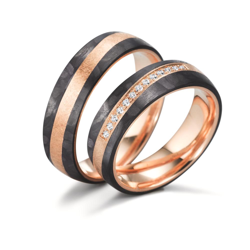 Partnerring 585/14K roségoud, Carbon
