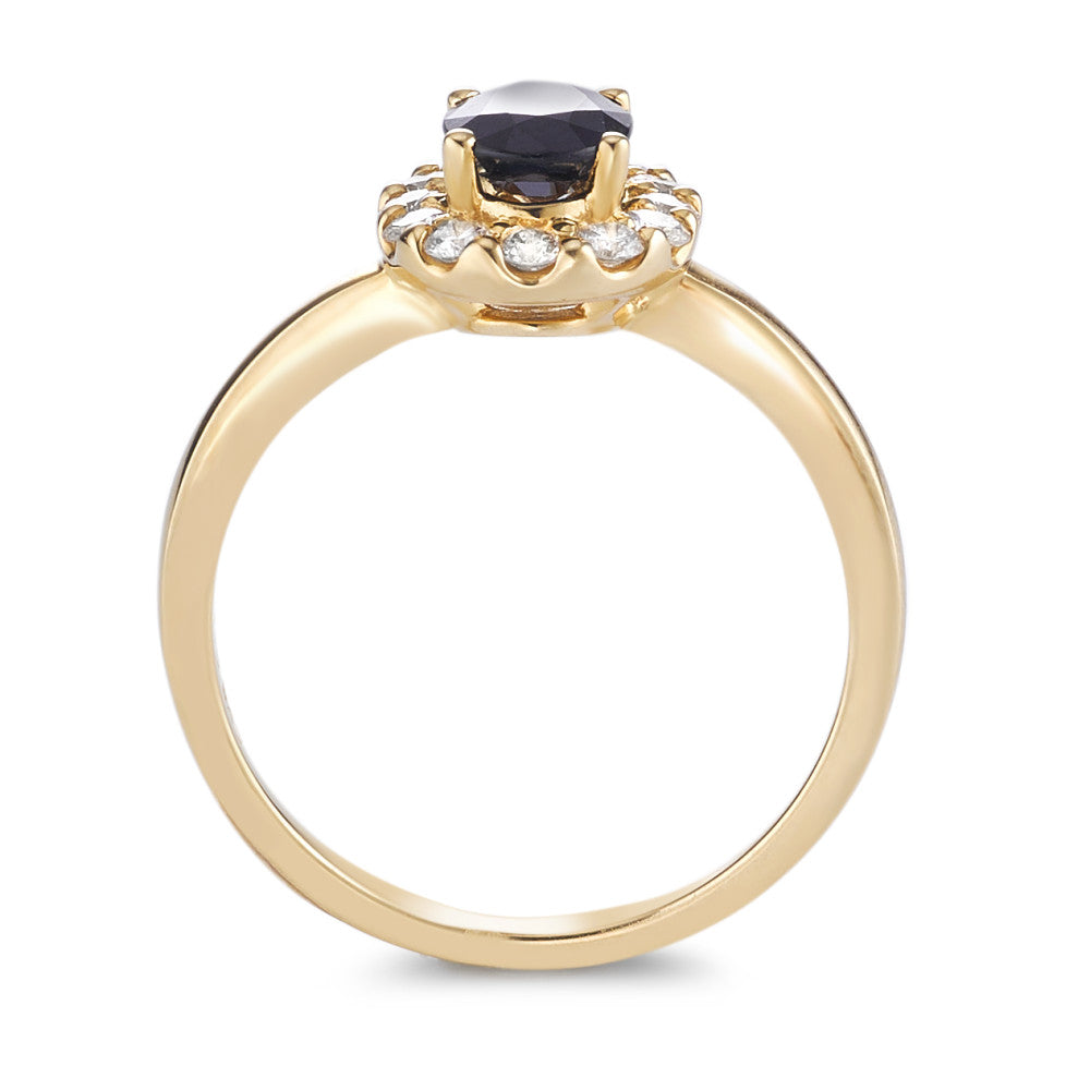 Bague Or jaune 18K Saphir 0.94 ct, Diamant 0.40 ct, 12 Pierres, brillant, w-si