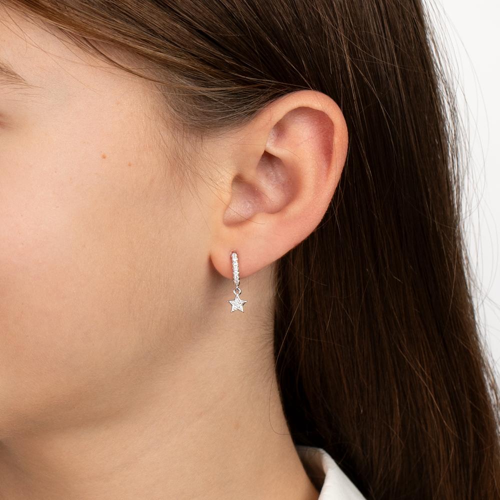 Scharnier oorringen creolen Zilver Zirkonia Gerhodineerd Ster