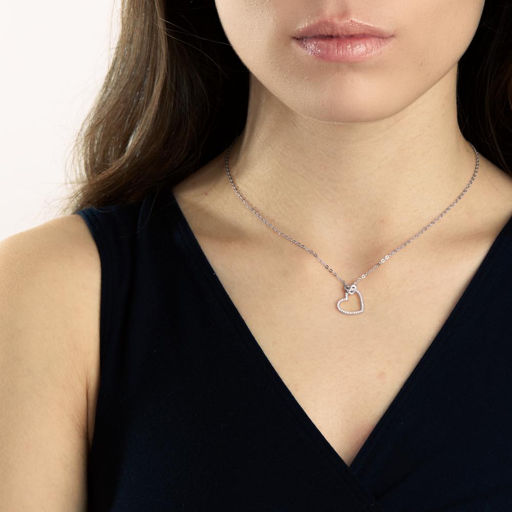 Collier Silber Zirkonia rhodiniert Herz 40-45 cm verstellbar