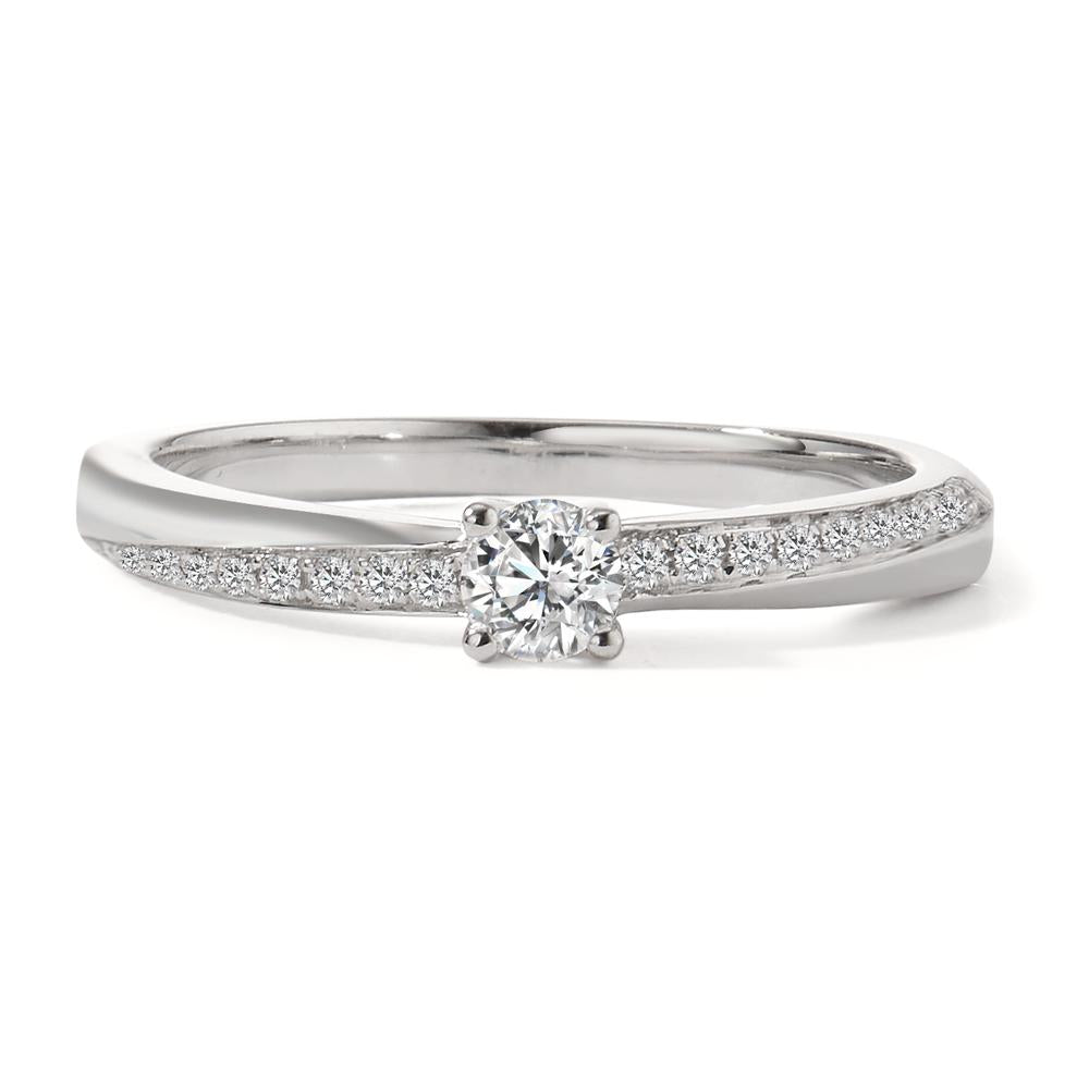 Solitär Ring 750/18 K Weissgold Diamant 0.25 ct, 21 Steine, w-si