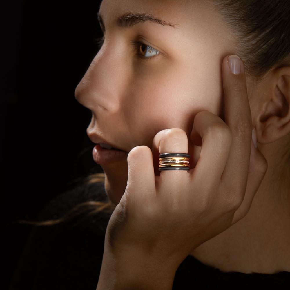 Ring 750/18K geel goud, Carbon Diamant 0.25 ct, 50 Steen, w-si