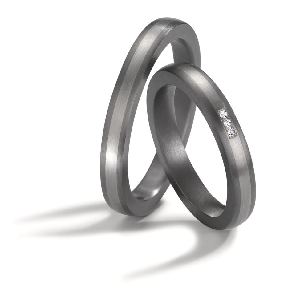 Partnerring 999 Tantaal, 950 Platina Diamant 0.01 ct, 3 Steen, w-si
