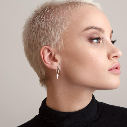 Oorringen creolen met hanger Zilver Gerhodineerd Kruis