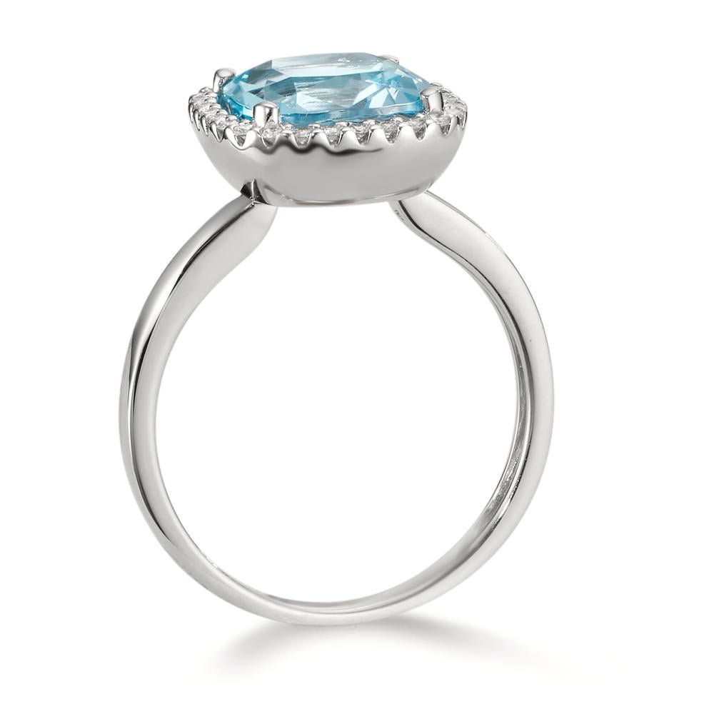 Ring 750/18K witgoud Diamant 0.14 ct, w-si, Topaas blauw, 0.69 ct Ø12 mm
