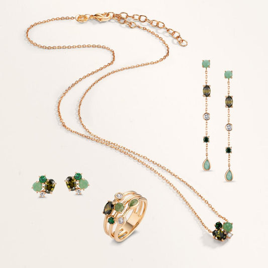 Collier Bronze Zirkonia 4 Steine vergoldet 3 Micron 40-45 cm verstellbar