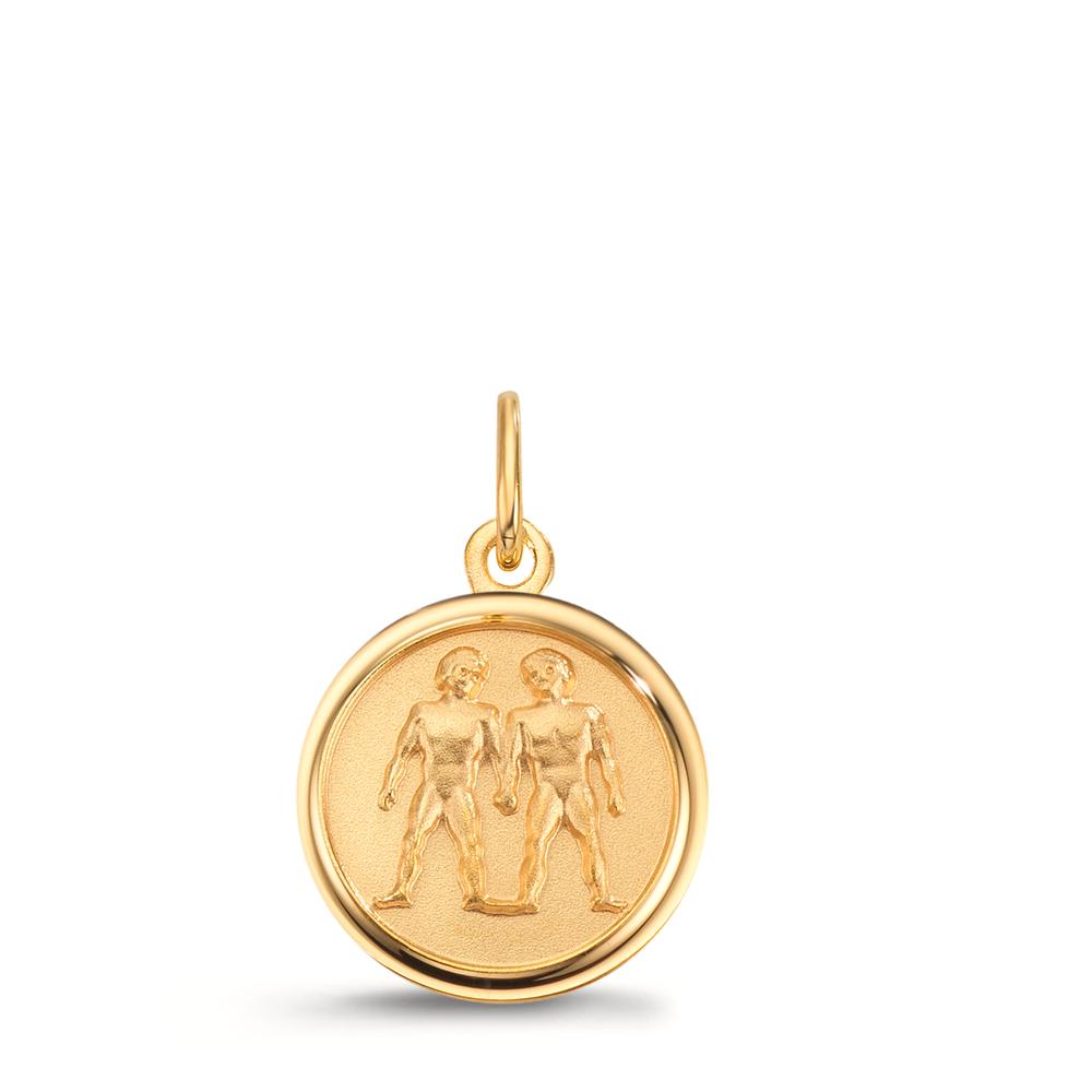 Pendentif avec gravure Or jaune 9K Signe Astrologique Gémeaux Ø12 mm