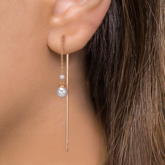 Boucles d'oreilles pendantes Or rouge 18K Diamant 0.06 ct, 3 Pierres, tw-si perle Akoya, 2 Perles, 4.5 mm
