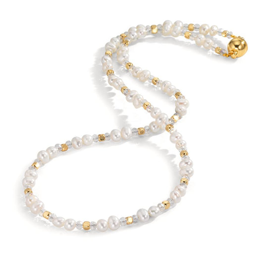 Collier Acier inoxydable Cristal blanc jaune PVD perle d'eau douce 44 cm