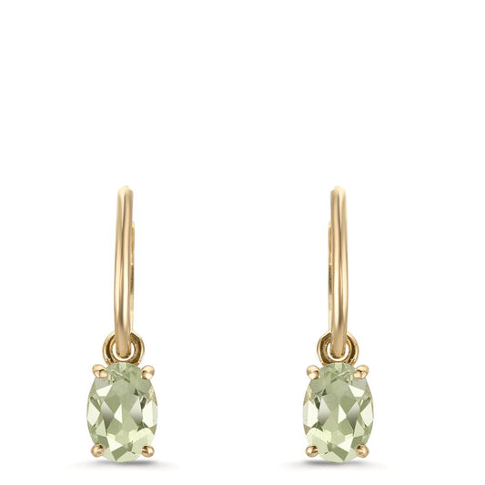 Créoles avec pendentif Or jaune 9K Améthyste vert, 2 Pierres