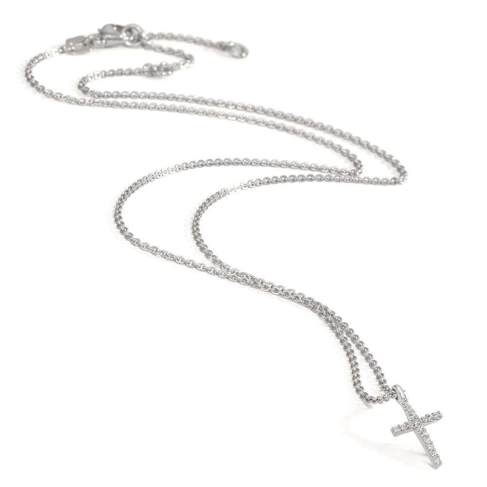 Collier Silber Zirkonia 16 Steine rhodiniert Kreuz 38-42 cm verstellbar