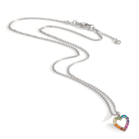Chaînette avec pendentif Argent Zircone arc-en-ciel Rhodié Coeur 36-38 cm
