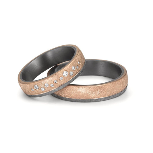 Partnerring 999 Tantaal, 585/14K roségoud Diamant 0.105 ct, 12 Steen, w-si