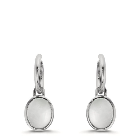 Créole avec pendentif Argent nacre blanc, 2 Perles 9-9.5 mm Ø14 mm