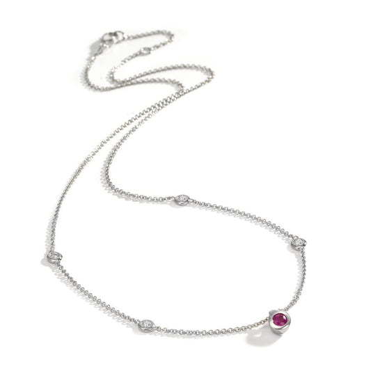 Collier 750/18K witgoud Diamant 0.14 ct, 4 Steen, w-si, Robijn 42-45 cm