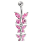 Piercing nombril Acier inoxydable Zircone rose, 12 Pierres Papillon