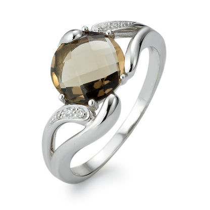 Fingerring 750/18 K Weissgold Diamant 0.04 ct, 6 Steine, w-si, Rauchquarz
