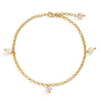 Fusskettchen Bronze vergoldet shining Pearls, 4 Perlen, 6 mm 26 cm