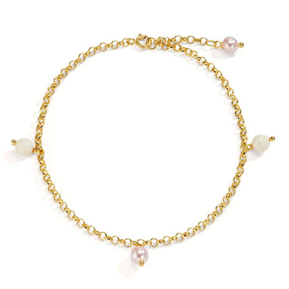 Fusskettchen Bronze vergoldet shining Pearls, 4 Perlen, 6 mm 26 cm