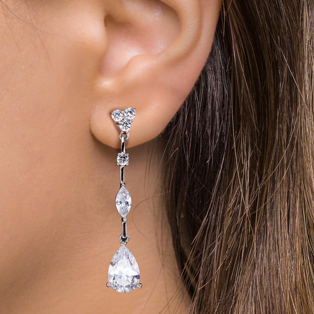 Pendant d'oreilles Argent Zircone Rhodié