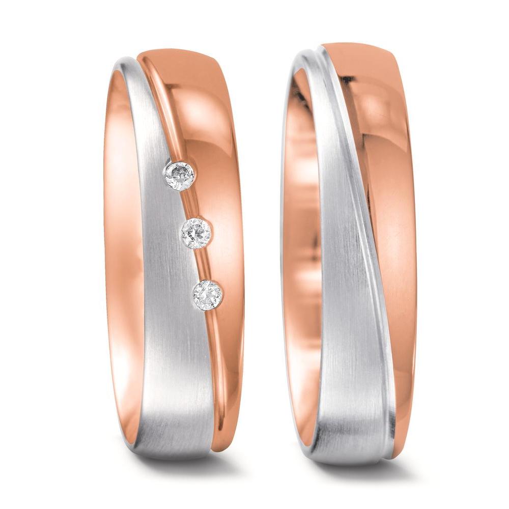 Partnerring 750/18K rood goud, 750/18K witgoud Diamant 0.045 ct, 3 Steen, tw-vsi