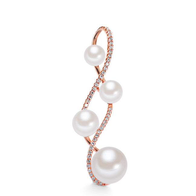 Pendentif Or rouge 18K Diamant 0.22 ct, 43 Pierres, w-si perle d'eau douce blanc, 4 Perles 5.5-6 mm