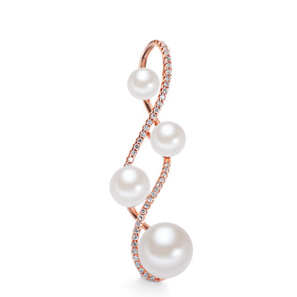 Pendentif Or rouge 18K Diamant 0.22 ct, 43 Pierres, w-si perle d'eau douce blanc, 4 Perles 5.5-6 mm