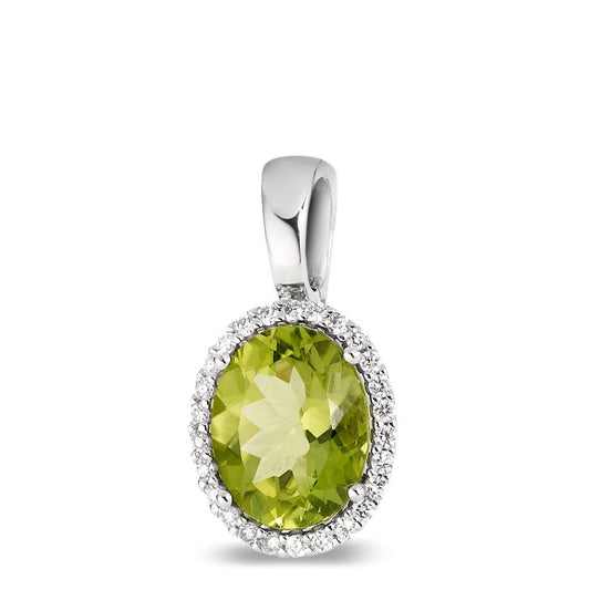 Pendentif Or blanc 18K Péridot vert, ovale, Diamant blanc, 0.15 ct, 26 Pierres, tw-vsi