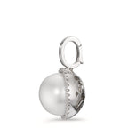 Anhänger 750/18 K Weissgold Diamant weiss, 0.19 ct, 32 Steine, Brillantschliff, tw-vsi Süsswasserzuchtperle weiss, 12.5 mm Ø16 mm