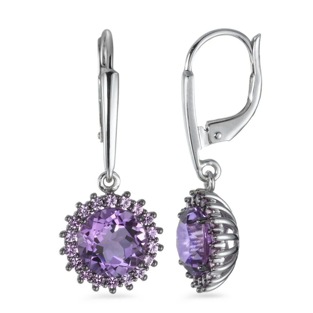 Pendant d'oreilles Or blanc 18K Améthyste violet, 38 Pierres