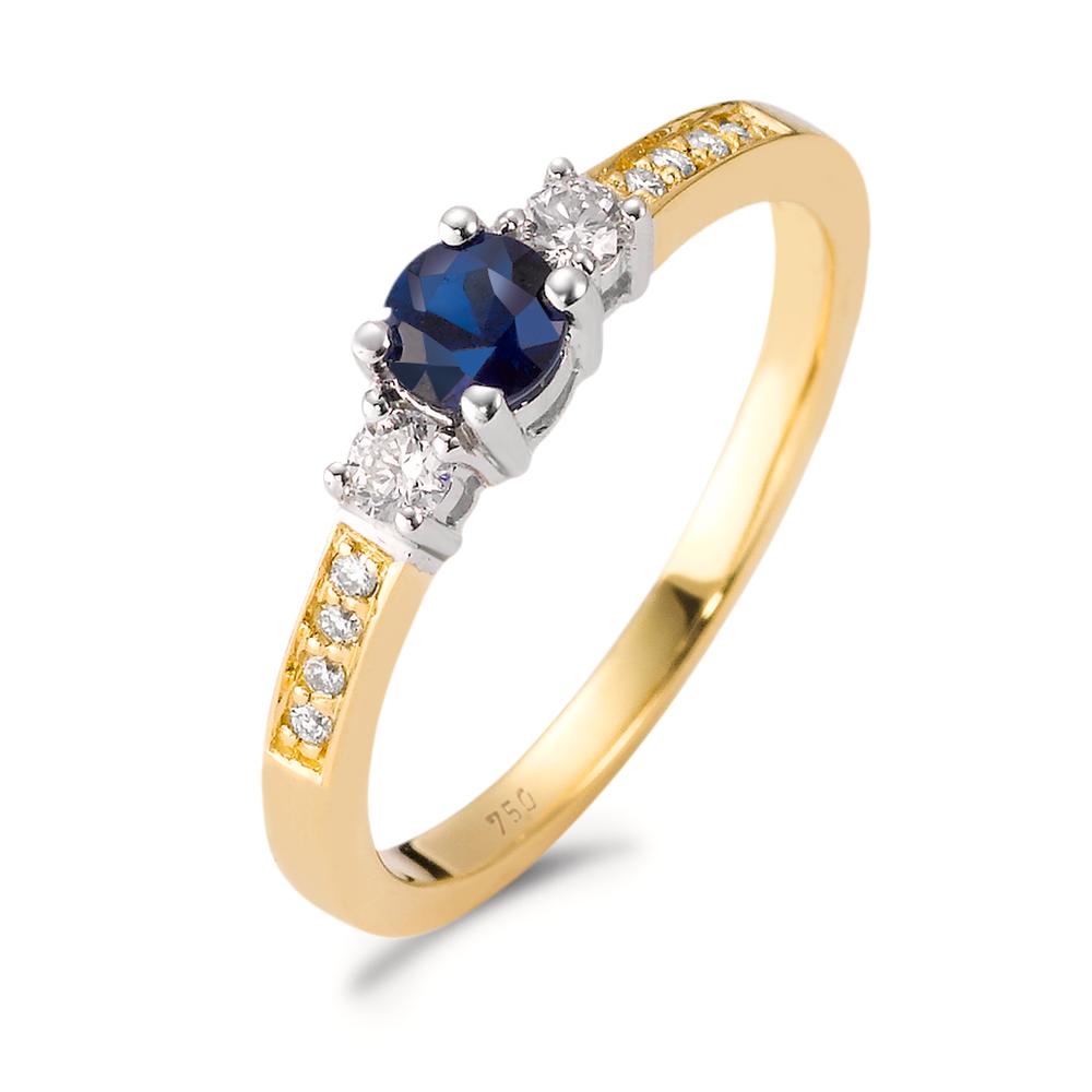 Ring 750/18K geel goud, 750/18K witgoud Diamant blauw, 0.15 ct, 11 Steen, w-si