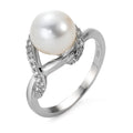 Bague Or blanc 18K Diamant 0.20 ct, 23 Pierres, w-si perle d'eau douce blanc, 9 mm