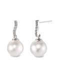 Pendant d'oreilles Or blanc 18K Diamant 0.13 ct, w-si perle d'eau douce, 12 Perles, 10 mm