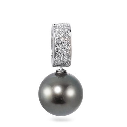 Anhänger 750/18 K Weissgold Diamant 0.20 ct, 20 Steine, w-si Tahitiperle anthrazit, 12.5 mm