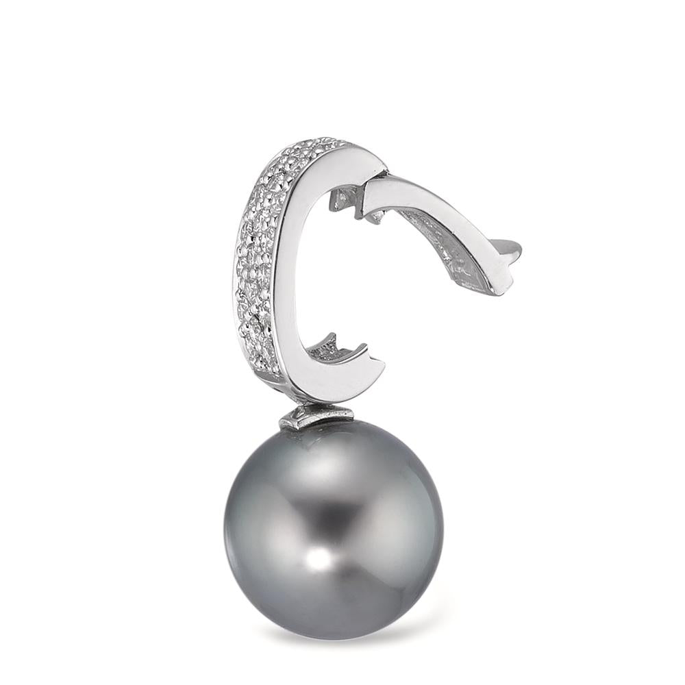 Hanger 750/18K witgoud Diamant 0.20 ct, 20 Steen, w-si Tahiti Parel antraciet, 12.5 mm