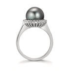 Ring 750/18K witgoud Diamant 0.27 ct, 22 Steen, w-si Tahiti Parel Grijs, 10 mm