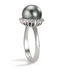 Ring 750/18K witgoud Diamant 0.27 ct, 22 Steen, w-si Tahiti Parel Grijs, 10 mm