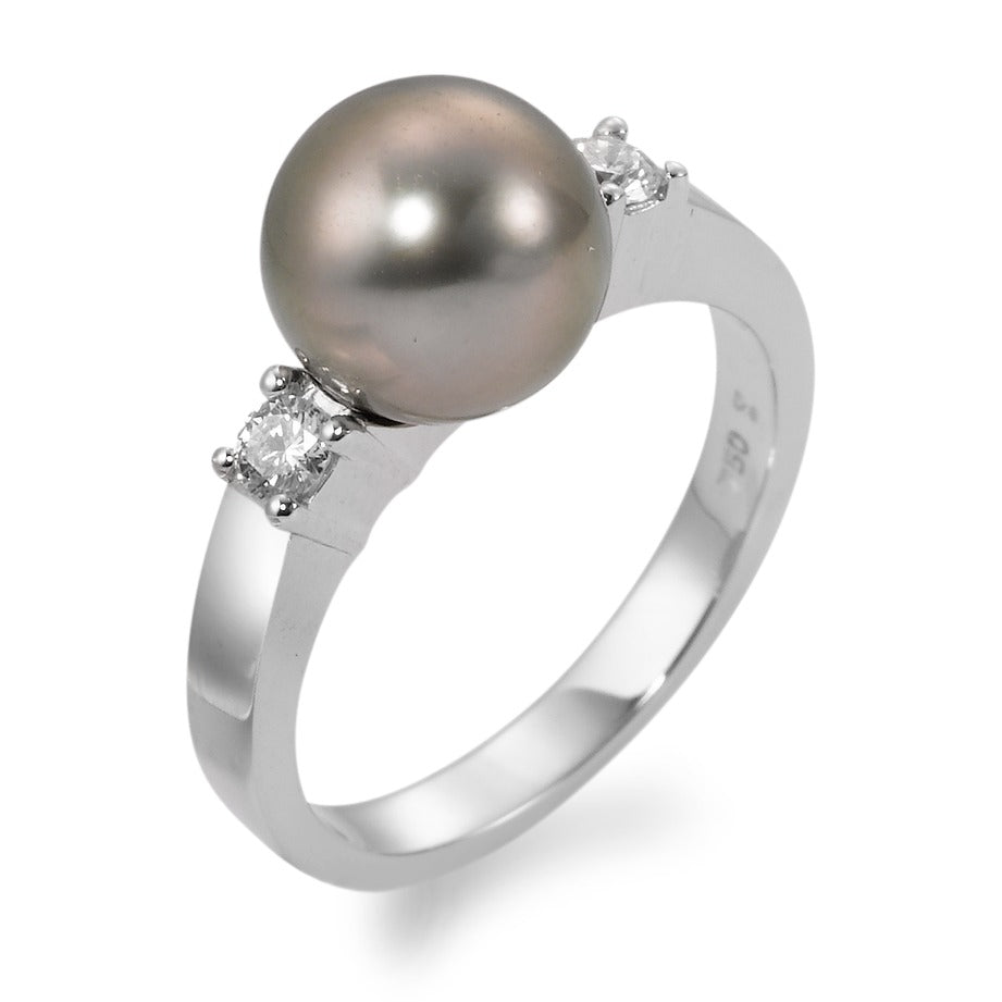 Ring 750/18K witgoud Diamant 0.20 ct, 2 Steen, w-si Tahiti Parel, 9.5 mm