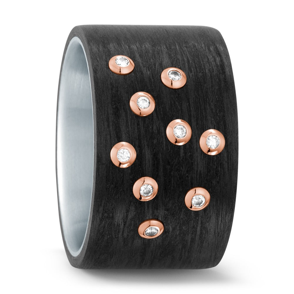 Fingerring Edelstahl, Carbon, 750/18 K Rotgold
