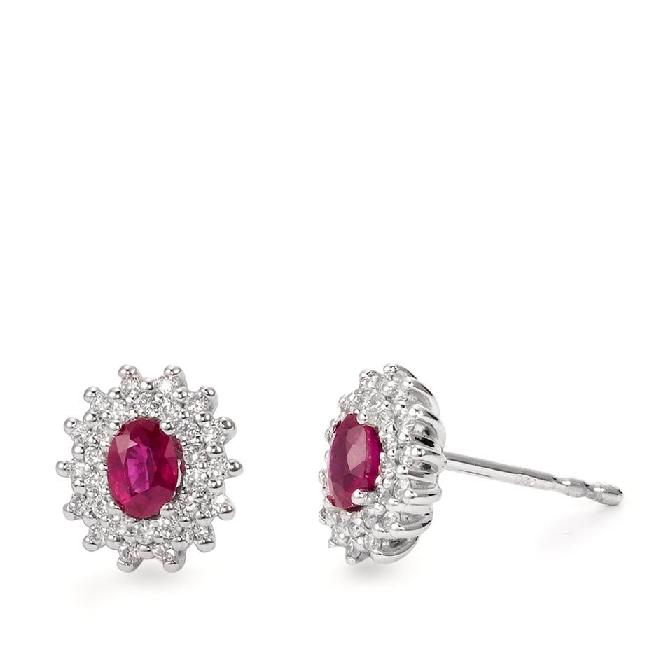 Ohrstecker 750/18 K Weissgold Diamant 0.22 ct, 54 Steine, Brillantschliff, w-si, Rubin 2 Steine