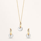 Halskette mit Anhänger 750/18 K Gelbgold, 750/18 K Weissgold Diamant weiss, 0.01 ct, 2 Steine, Brillantschliff, w-si Süsswasserzuchtperle weiss, 10 mm 40-42 cm verstellbar