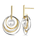 Pendant d'oreilles Or jaune 18K, Or blanc 18K Diamant blanc, 0.05 ct, 16 Pierres, brillant, w-si perle d'eau douce, 7.5 mm