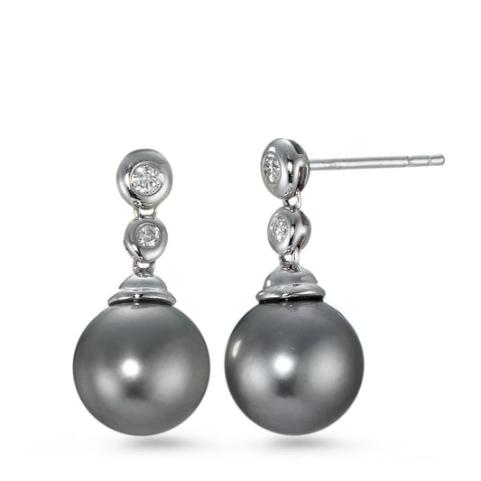 Ohrhänger 750/18 K Weissgold Diamant 0.09 ct, 4 Steine, w-si Tahitiperle grau, 2 Perlen, 10 mm