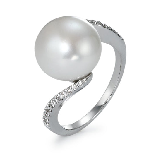 Bague Or blanc 18K Diamant 0.16 ct, 22 Pierres, w-si perle d'eau douce, 22 Perles, 11 mm