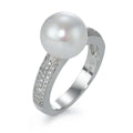 Fingerring 750/18 K Weissgold Diamant 0.32 ct, 66 Steine, w-si Süsswasserzuchtperle weiss, 10 mm